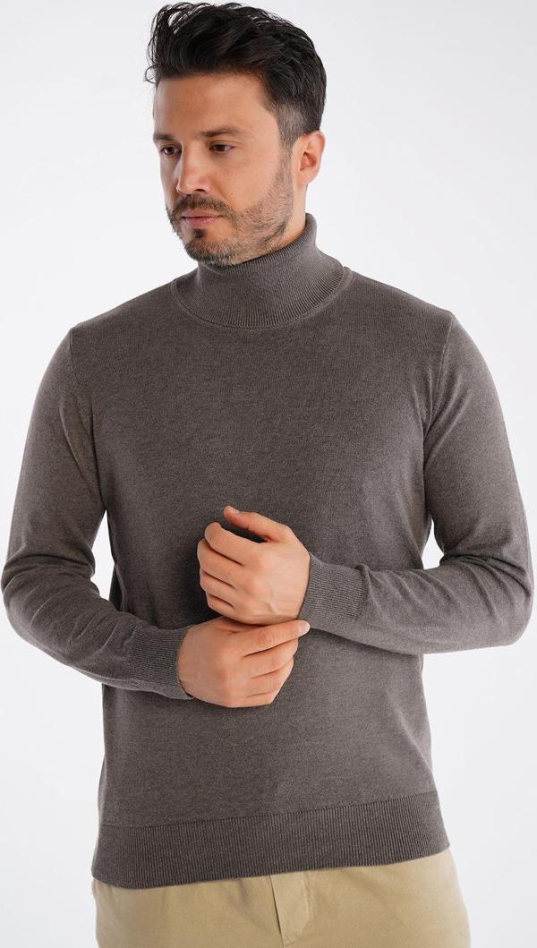 Trist Star Erkek Sütlü Kahve %100 Pamuk Balıkçı Yaka Triko Kazak Trist-1105 - Image 1