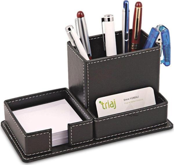 Sedef Silver Çok Bölmeli Organizer Masaüstü Ofis Masa Düzenleyici Aksesuar  Deri Kalemlik Notluk, Masa Kalemliği - Image 1