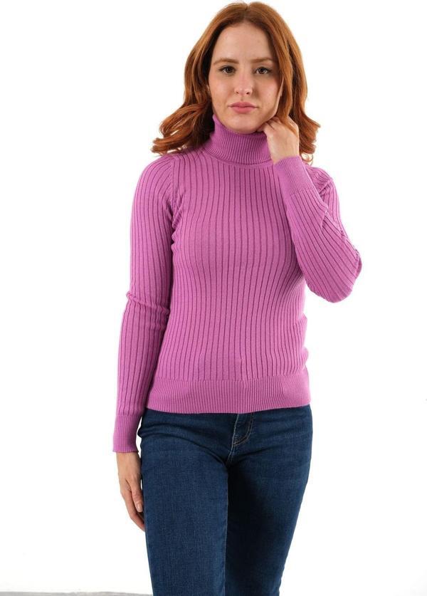 Trist Star Lila Fitilli Kadın Balıkçı Yaka Yün Triko Kazak - Image 1