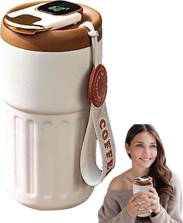 Sedef Silver Dereceli Dijital Termos - 400 Ml Paslanmaz Çelik Çift Duvar Vakum Yalıtımlı Matara, Termos Bardak - Image 1