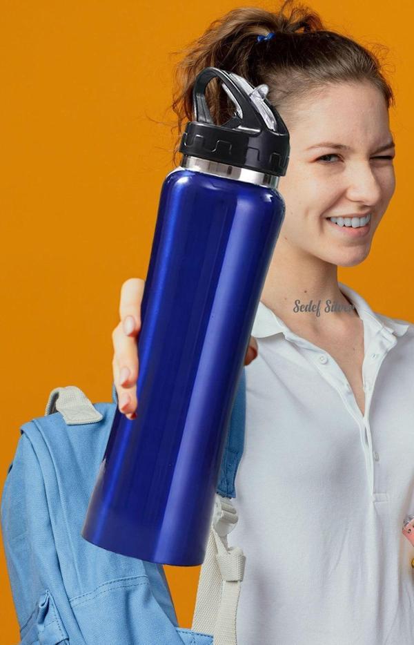 Sedef Silver Emzikli 500 Ml Çift Katman Çelik Matara Pipetli Termos - Image 1