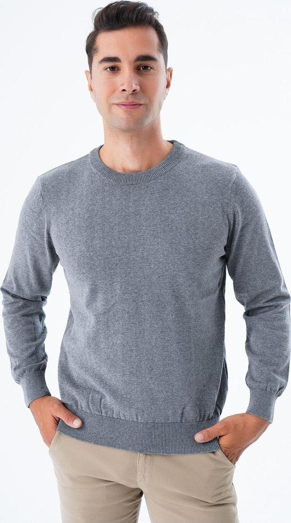 Trist Star Erkek Koyu Gri %100 Pamuk Bisiklet Yaka Triko Kazak Trıst-1101 - Image 1