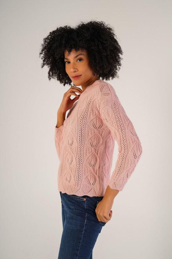 Trist Star Pembe Kadın Saç Örgülü Bisiklet Yaka Yün Kazak - Image 1