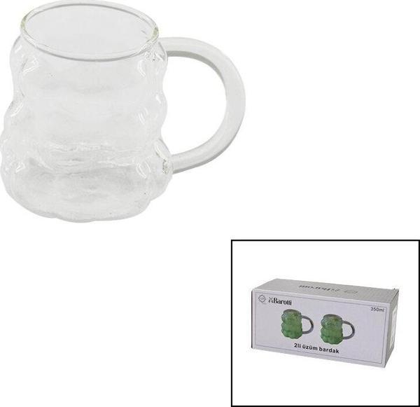 2PCS  ÜZÜM - KABARCIKLI KULPLU CAM BARDAK TERMİSİL - ISIYA DAYANIKLI BOROSİLİKAT350ML (5060) - Image 1