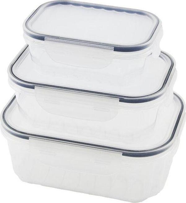 3PCS QUİCK SIZDIRMAZ SAKLAMA KABI SETİ ŞEFFAF KAP - BUĞULU-CONTALI KAPAK  500-1000-1700ML (5060) - Image 1