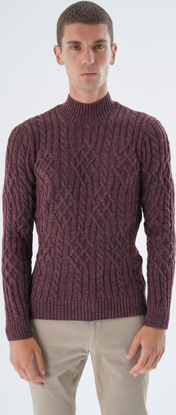 Trist Star Erkek Bordo Yarım Balıkçı Fitilli Yürütme Saç Örgülü Yün Triko Örme Kazak Trıst-5343 - Image 1
