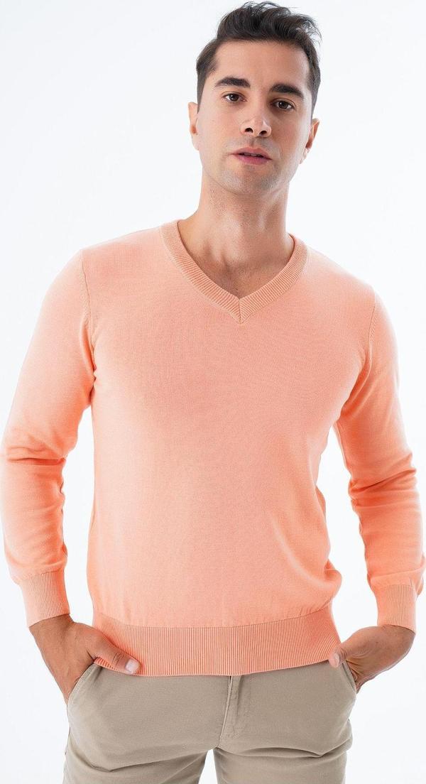 Trist Star Erkek Somon %100 Pamuklu V Yaka Triko Kazak Trıst-1102 - Image 1