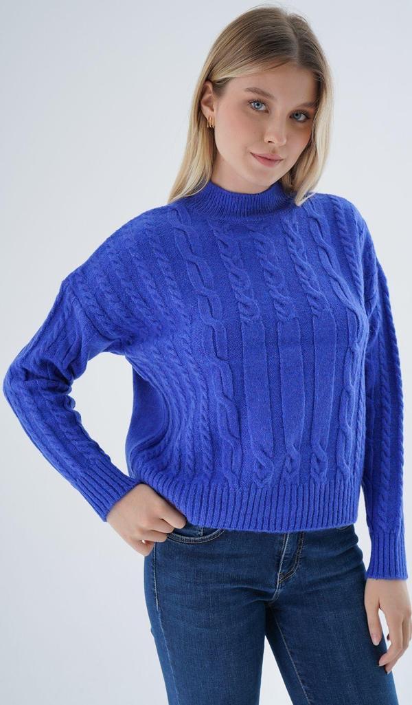 Trist Star Kadın Saks Oversize Yarım Balıkçı Saç Örgülü Yünlü Özel İplik Triko Örme Kazak Trıst-6158 - Image 1