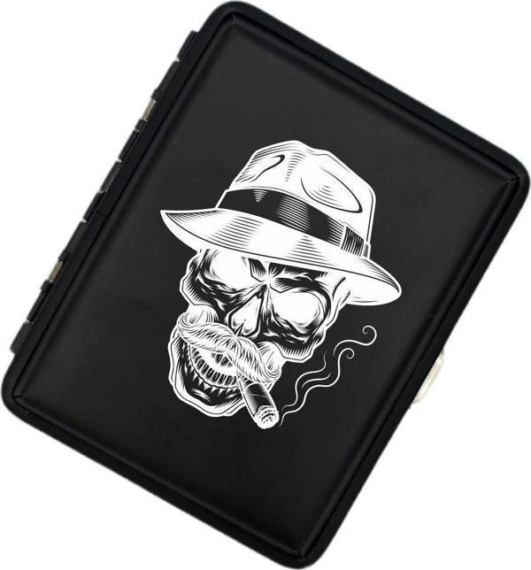 Sedef Silver Kurukafa Figürlü Mat Metal Sigara Tabakası - Image 1