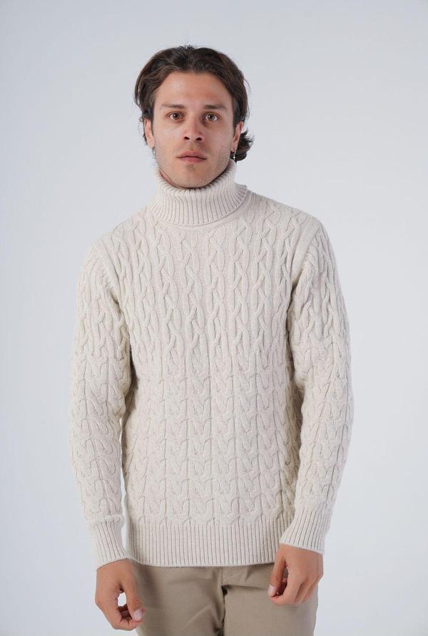 Trist Star Bej Erkek Yürütme Saç Balıkçı Yaka Triko Yün Kazak - Image 1