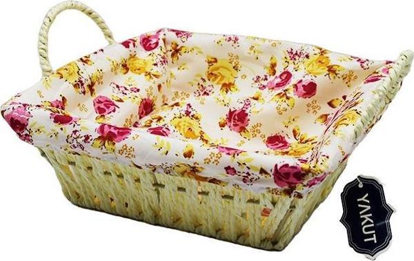 KARE RENKLİ BEZLİ HASIR EKMEK SEPETİ (5060) - Image 1