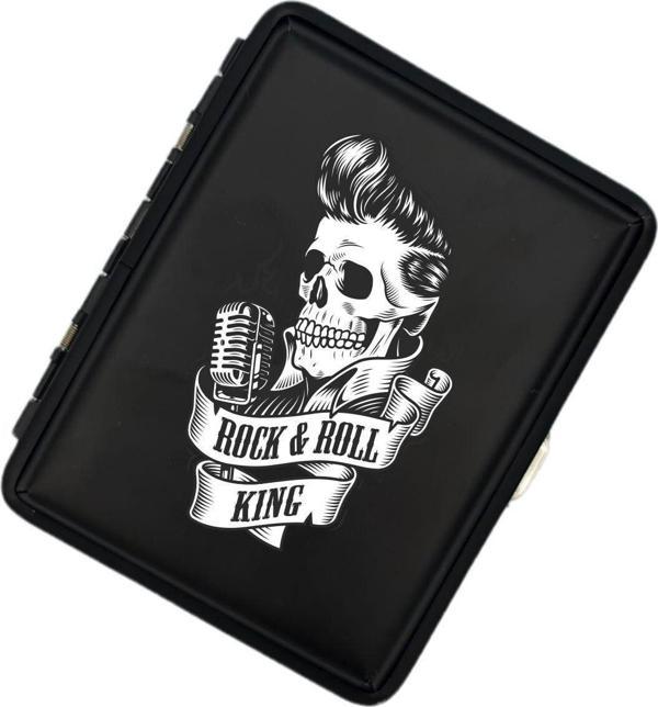 Sedef Silver Rock And Roll Kurukafa Figürlü Mat Metal Sigara Tabakası - Image 1