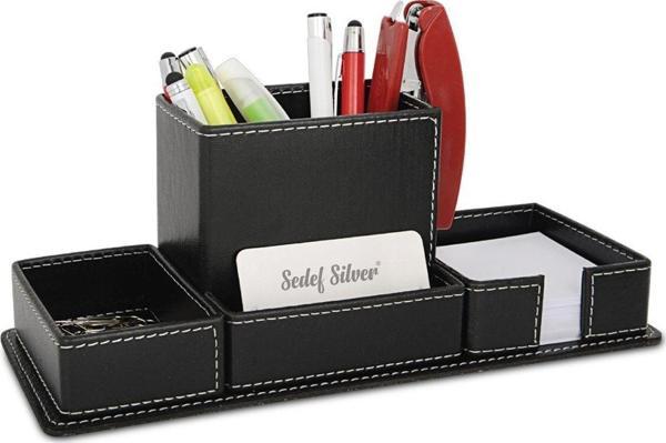 Sedef Silver Tasarım Masaüstü Organizer Ofis Masa Düzenleyici Suni Kalemlik Seti - Image 1