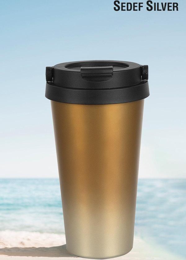 Sedef Silver Taşıma Kulplu Paslanmaz Çelik 500 Ml Araç Iç Çay Kahve Coffee Termos Kupa Bardak - Image 1