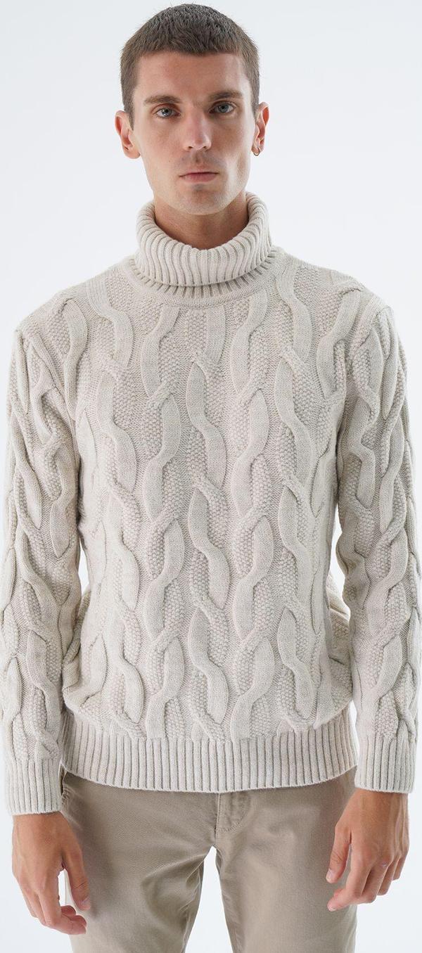 Trist Star Erkek Bej Balıkçı Yaka Pirinç Saç Örgülü Yün Triko Örme Kazak Trıst-5337 - Image 1