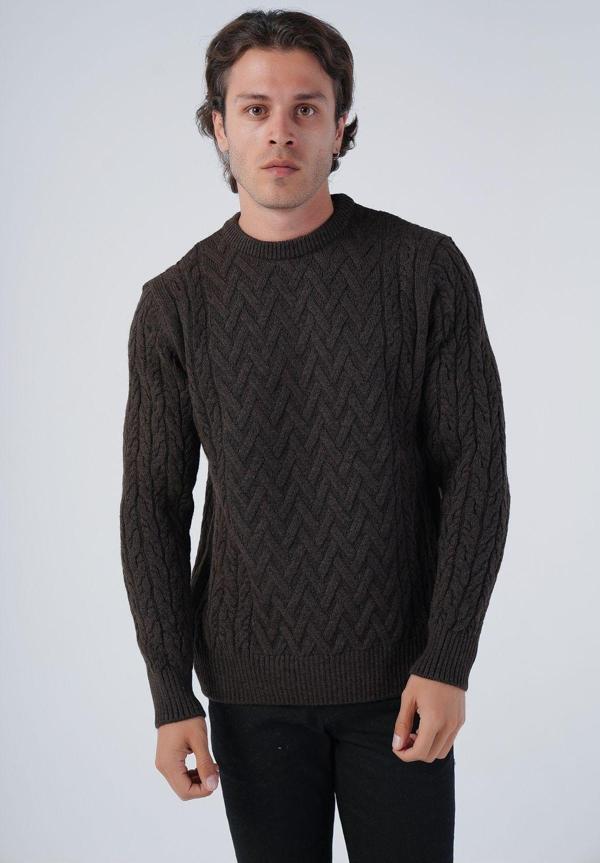 Trist Star Kahve Erkek Yürütme Saç Sepet Örgü Bisiklet Yaka Triko Yün Kazak - Image 1