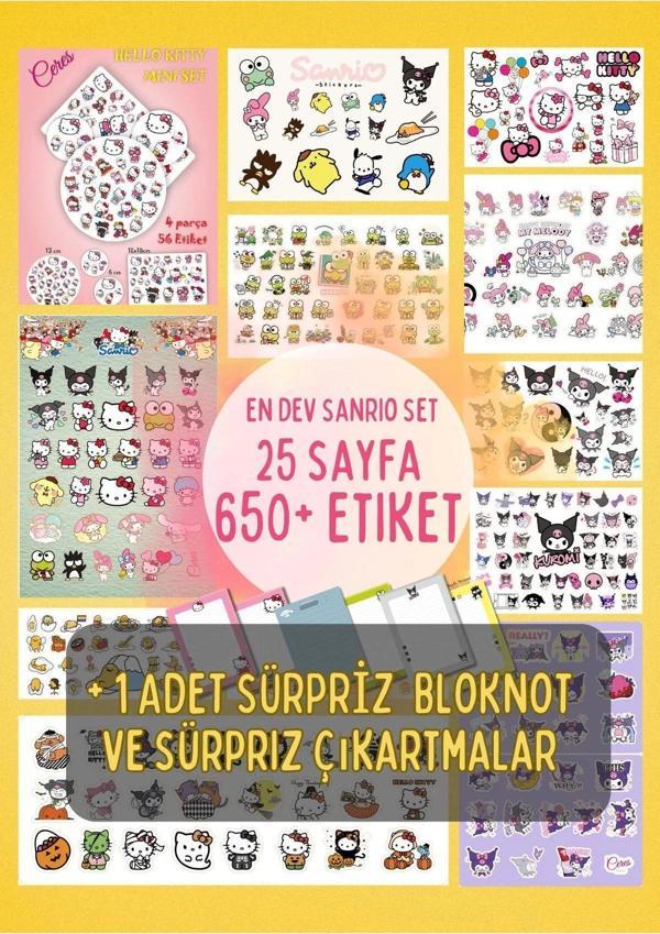 En Dev Sanrio Sticker Set Hello Kitty Kuromi 25 Syf 650+ Etiket + 1 Bloknot (bullet Journal) - Image 1