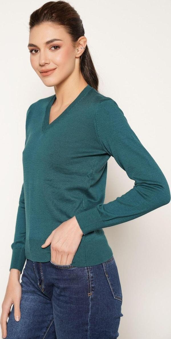 Trist Star Petrol %100 Organik Pamuk V Yaka Triko Kazak Bluz - Image 1