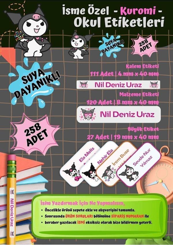 Kuromi Okul Etiketi Defter Etiketi Kalem Etiketi Kişiye Özel Suya Dayanıklı İsim Yazılabilien - Image 1