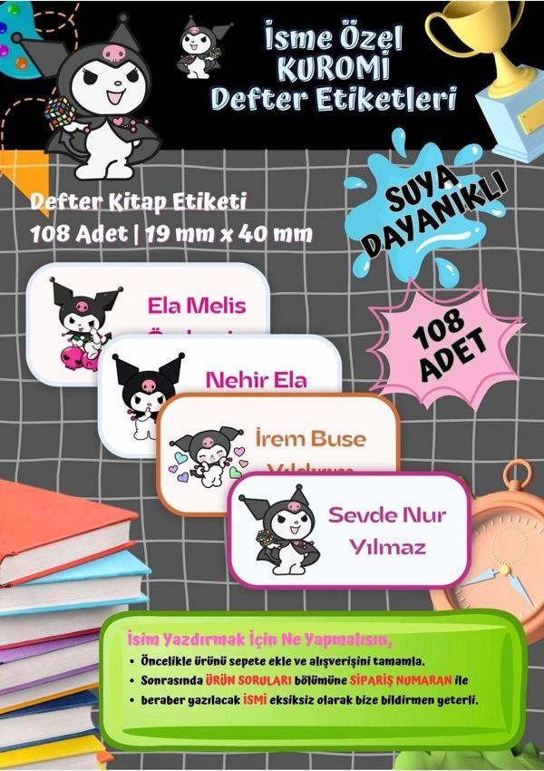 Kuromi Sanrio Etiketi Defter Etiketi Kitap Etiketi Kişiye Özel Suya Dayanıklı İsim Yazılabilien - Image 1