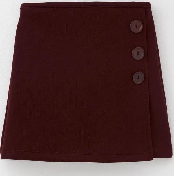 Breeze Kız Çocuk Şort Etek Düğme Aksesuarlı Beli Lastikli 6-12 Yaş, Bordo - Image 1