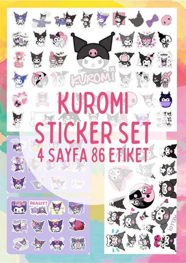 Mini Kuromi Sanrio Sticker Set - 4 Sayfa 86 Adet Etiket - Image 1