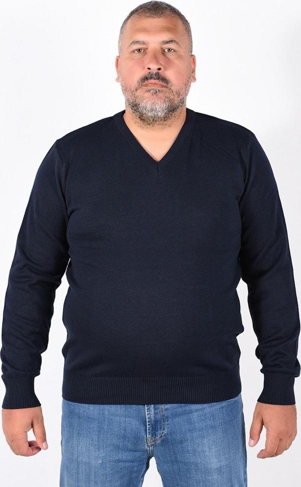Trist Star Erkek Lacivert Büyük Beden V Yaka %100 Pamuklu Kazak Trist-2102 - Image 1