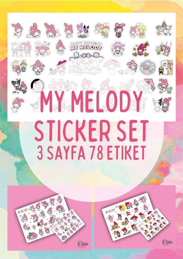 My Melody Sticker Set - 3 Sayfa 78 Adet Etiket - Image 1