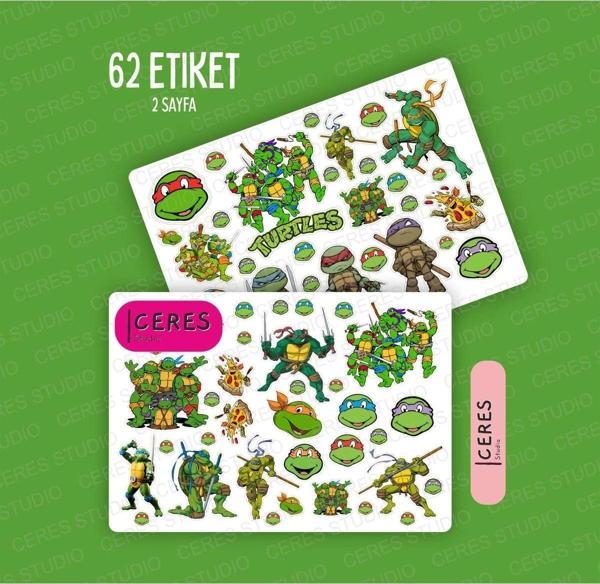 Ninja Turtle Ninja Kaplumbağalar Sticker Etiket 2 Sayfa 62 Adet Etiket - Image 1