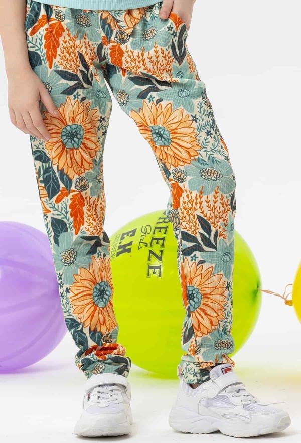 Breeze Kız Çocuk Tayt Pantolon Fiyonklu Çiçekli 6-12 Yaş, Karışık Renk - Image 1