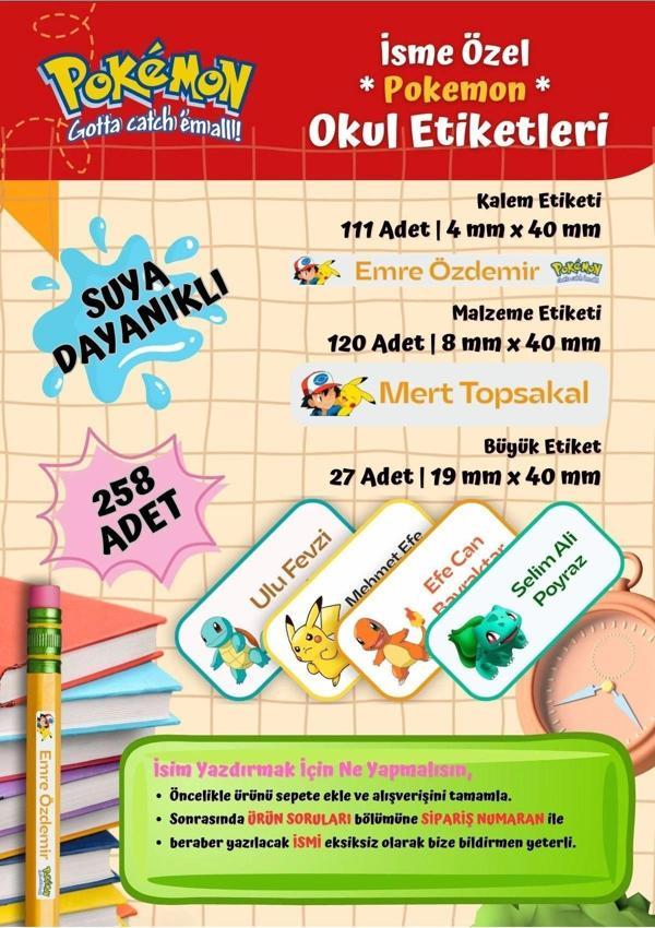 POKEMON Okul Etiketi Defter Etiketi Kalem Etiketi Kişiye Özel Suya Dayanıklı İsim Yazılabilien - Image 1