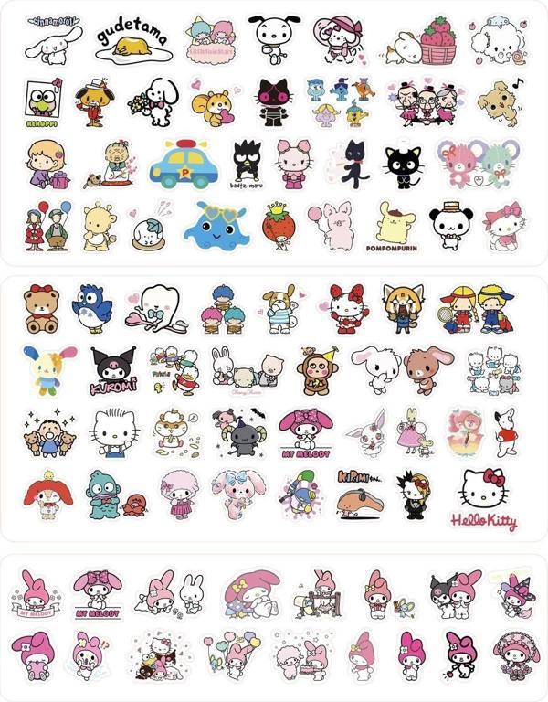 Sanrio Kuromi Hello Kitty My Melody Sticker Etiket Set 3 Sayfa 81 Adet Etiket - Image 1