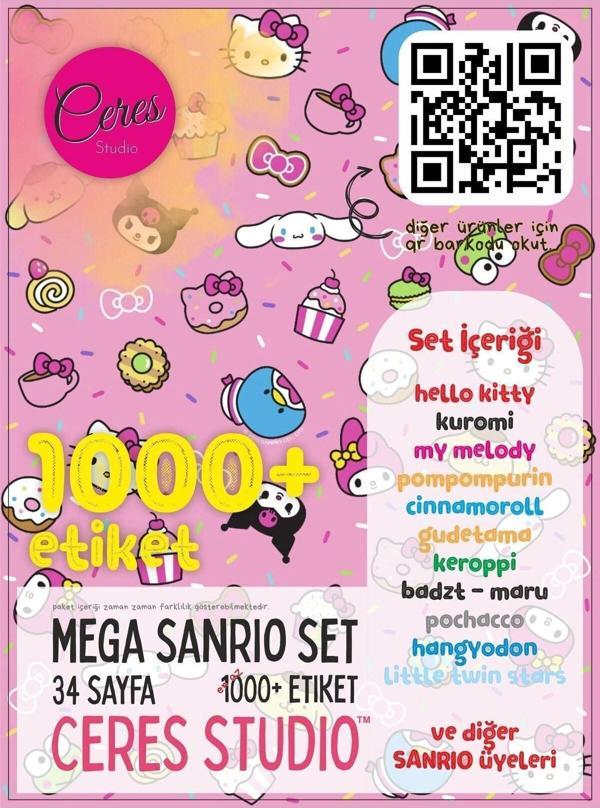 Sanrio Sticker Set Hello Kitty Kuromi Melody Cinnamoroll 34 Syf 1000 Journal Telefon Etiket - Image 1