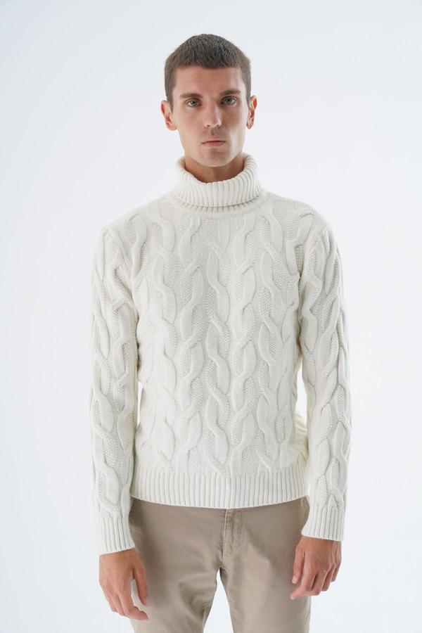 Trist Star Erkek Kemik Balıkçı Yaka Pirinç Saç Örgülü Yün Triko Örme Kazak Trıst-5337 - Image 1