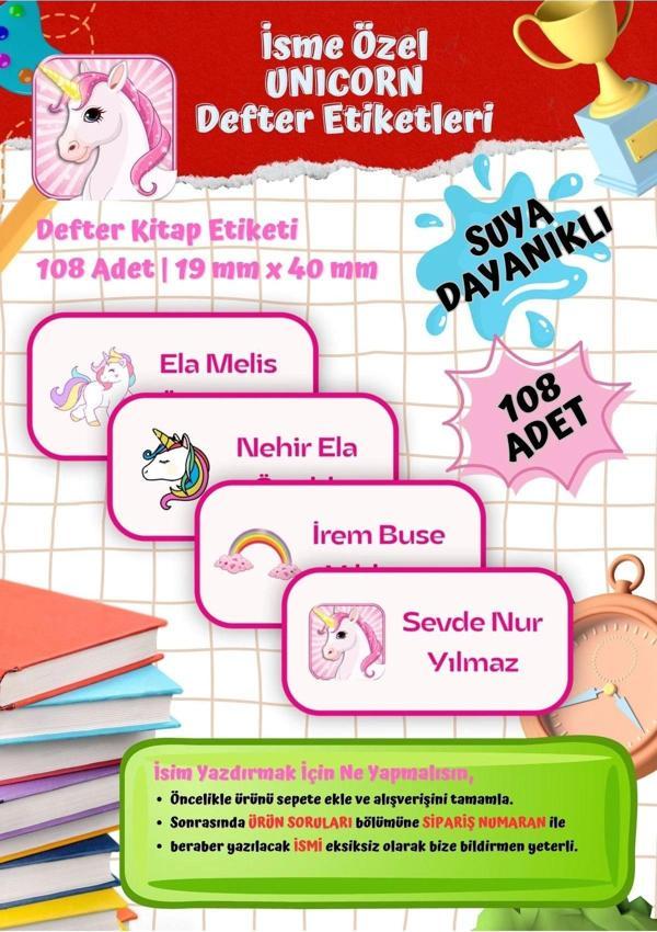 Unicorn Okul Etiketi Defter Etiketi Kitap Etiketi Kişiye Özel Suya Dayanıklı İsim Yazılabilien - Image 1