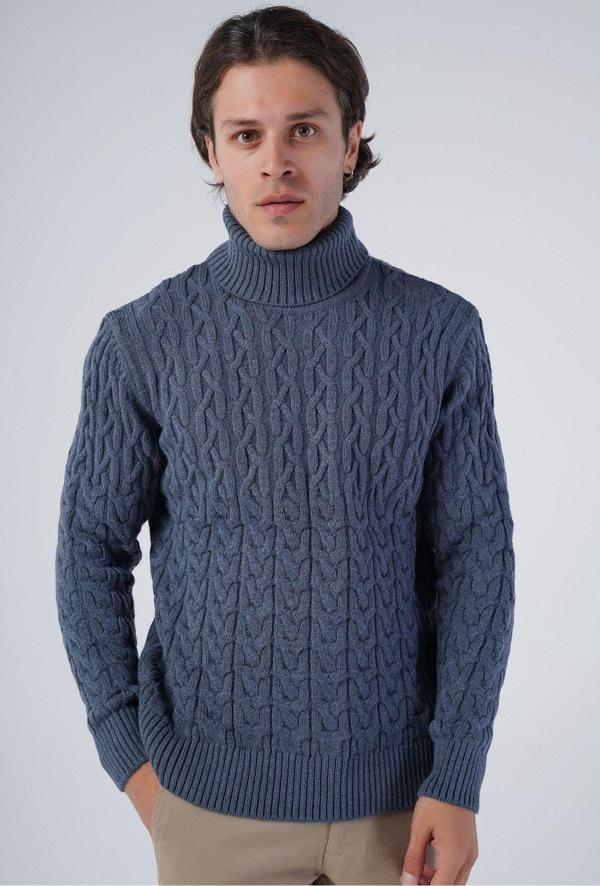 Trist Star İndigo Erkek Yürütme Saç Balıkçı Yaka Triko Yün Kazak - Image 1