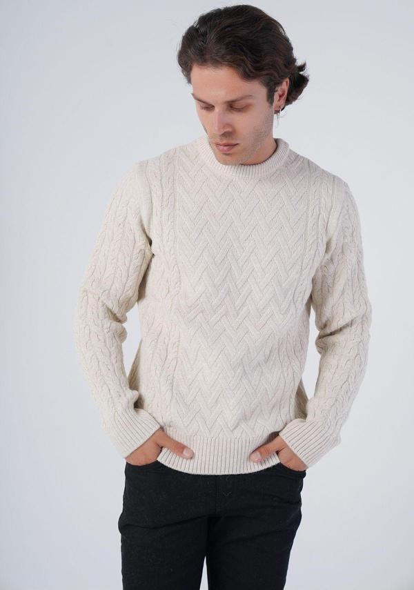 Trist Star Bej Erkek Yürütme Saç Sepet Örgü Bisiklet Yaka Triko Yün Kazak - Image 1