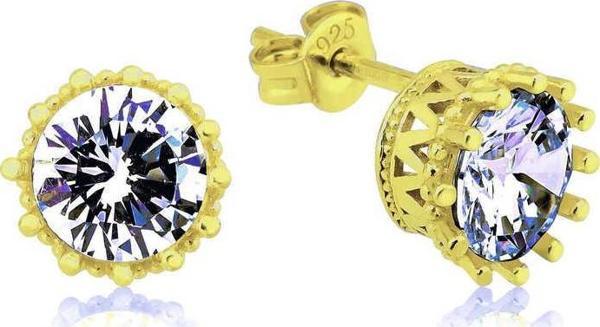 Gümüş Gold Tırnaklı Tek Taş Çivili Kadın Küpe SL6467 - Image 1