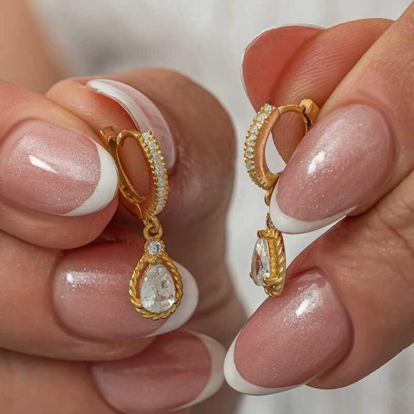 Gümüş Sallantılı Gold Damla Kadın Küpe SL8103 - Image 1