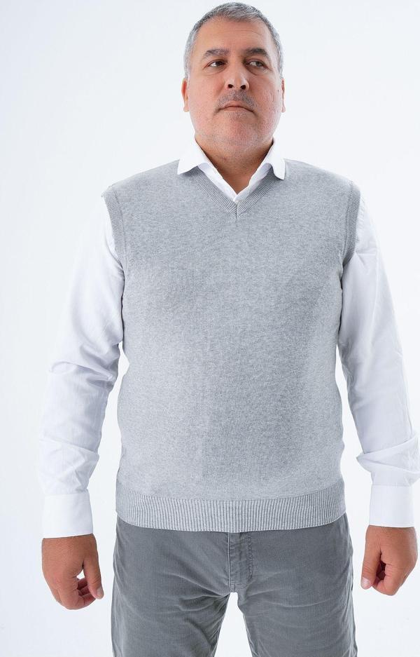 Trist Star Büyük Beden Koyu Gri V Yaka %100  Pamuk Erkek Süveter Trıst-2103 - Image 1