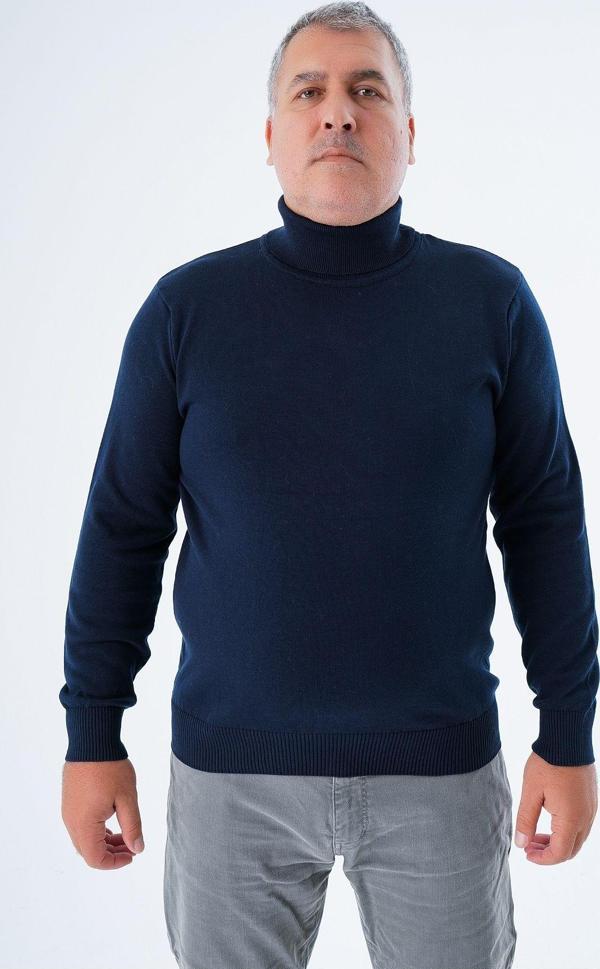 Trist Star Erkek Lacivert Büyük Beden Balıkçı Yaka %100 Pamuklu Kazak Trıst-2001 - Image 1