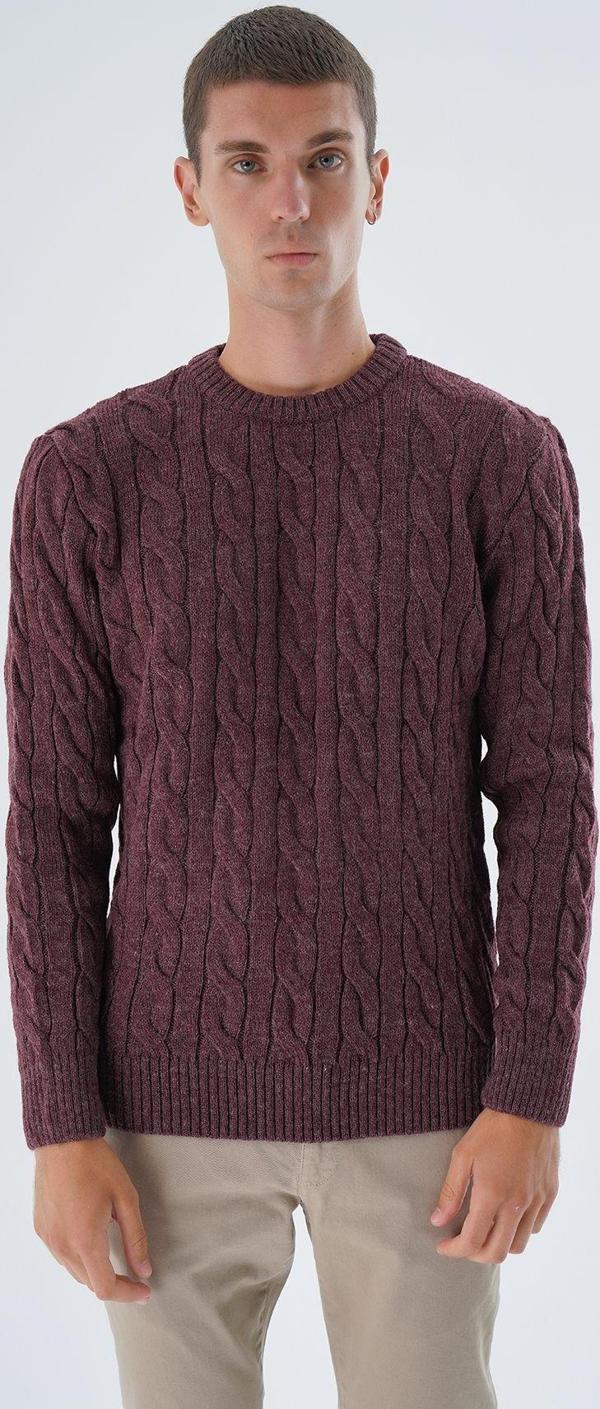 Trist Star Erkek Bordo Bisiklet Yaka Saç Örgülü Yün Triko Örme Kazak Trıst-5324 - Image 1