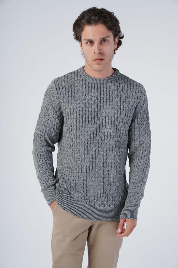 Trist Star Gri Erkek Yürütme Angora Pamuk Bisiklet Yaka Triko Yün Kazak - Image 1