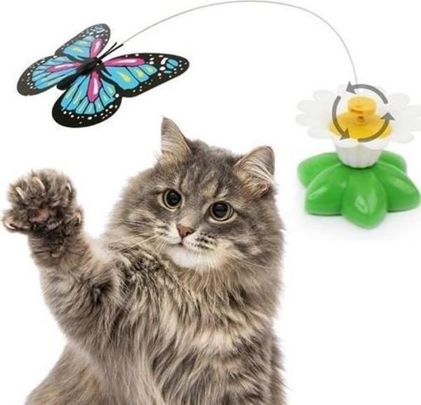 Büro Ev Evcil Hayvanı için Pilli Hareketli Dönen Kedi Kelebek Kedi Oyuncağı - Image 1