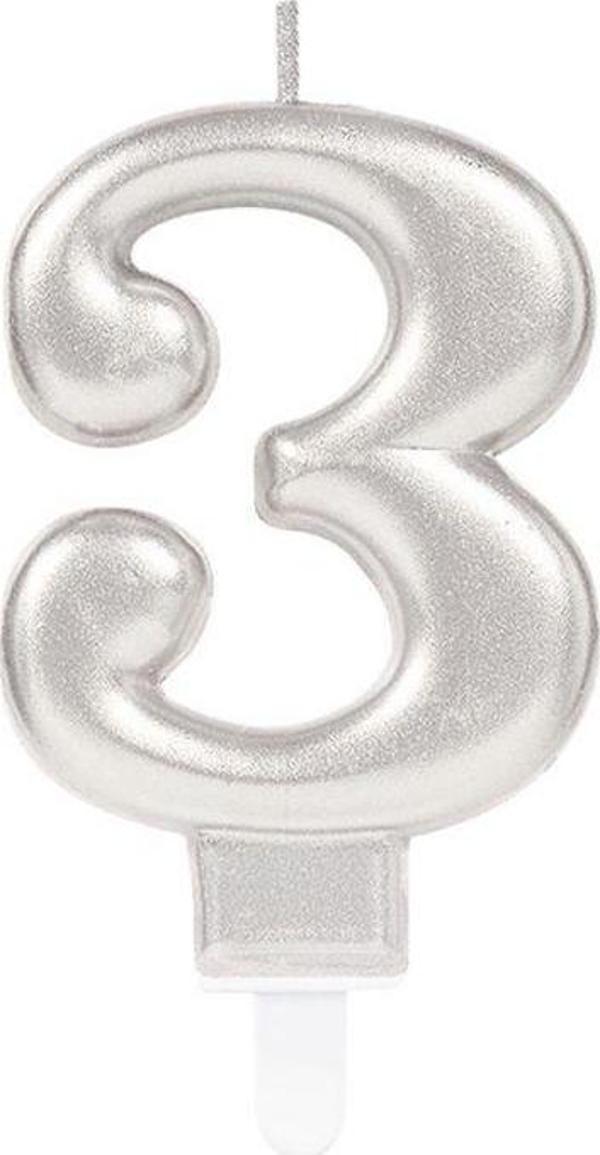 Büro Ev Dekoru için 3 Rakam Silver Mum - Image 1