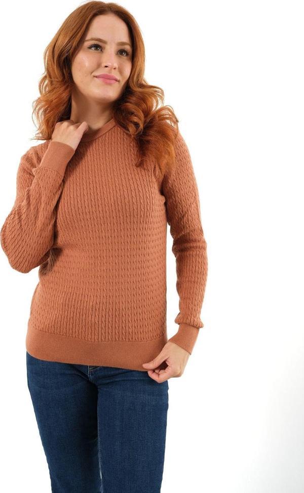 Trist Star Kiremit %100 Organik Pamuk Bisiklet Yaka Saç Örgülü Triko Kazak Örme Bluz - Image 1