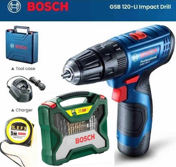 Bosch Gsb 120 Li Darbeli Matkap Vidalama (Tek Akü) ,Bosch 50 Parça X-Line Titanyum Uç Seti Ve Metre - Image 1