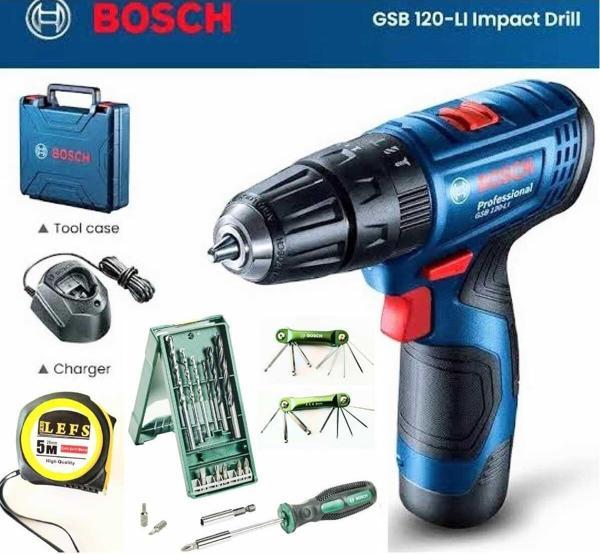 Bosch Gsb 120 Li Darbeli Vidalama (Tek Akü),X-Line 15 Parça Mini Aksesuar Seti,Allen,Tornavida,Metre - Image 1