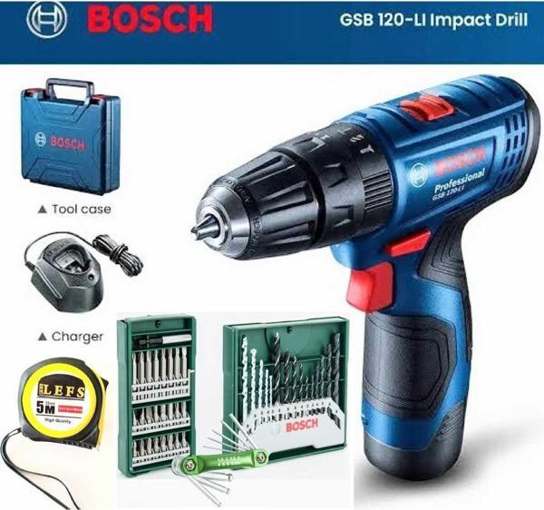 Bosch Gsb 120-Lı 2 Ah Akülü Darbeli Delme Vidalama(Tek Akü), 41 Parça Allen Takımı Ve Metre - Image 1