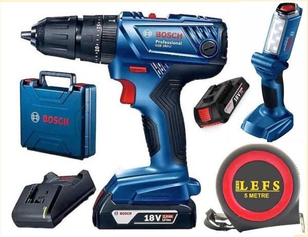 Bosch Gsb 180 Li Çift Bataryalı Darbeli Matkap Vidalama Ve Glı 18 V-300 Şarjlı El Feneri - Image 1